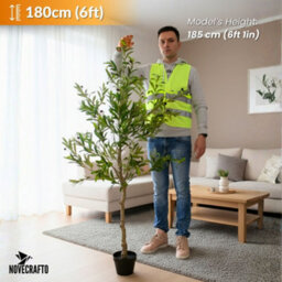 Novecrafto 180Cm Artificial Olive Tree With Decorative Pot & Mediterranean Stones - Realistic Indoor Faux Plant With Lifelike Leaves & Fruits - thumbnail 5