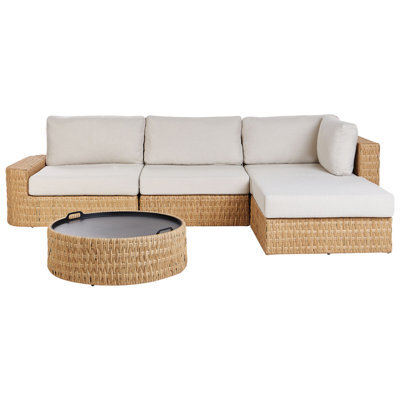 Beliani Garden Corner Sofa With Table 4 Seater Oliveri Pe Rattan Beige Left Hand - image 1