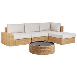 Beliani Garden Corner Sofa With Table 4 Seater Oliveri Pe Rattan Beige Left Hand - thumbnail 4