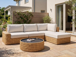 Beliani Garden Corner Sofa With Table 4 Seater Oliveri Pe Rattan Beige Left Hand - thumbnail 2