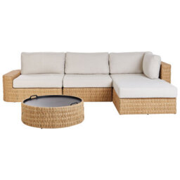 Beliani Garden Corner Sofa With Table 4 Seater Oliveri Pe Rattan Beige Left Hand