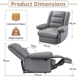 Manual Recliner Armchair, Pu Leather Upholstered Reclining Sofa Chair - thumbnail 2