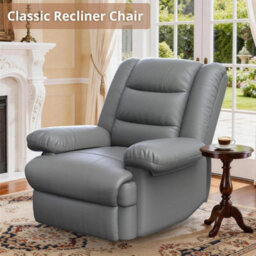 Manual Recliner Armchair, Pu Leather Upholstered Reclining Sofa Chair - thumbnail 4