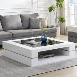 Furniture in Fashion Cyndy High Gloss Coffee Table In White With Black Glass Top