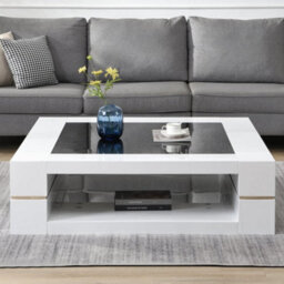 Furniture in Fashion Cyndy High Gloss Coffee Table In White With Black Glass Top - thumbnail 2