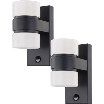 2 Pack Modern Ip44 Outdoor Wall Light With Pir Sensor In Anthracite Aluminium - image 1