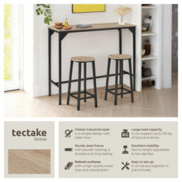 Tectake Dining Table Kerry - High, Breakfast Bar Style  -  Industrial Wood Light, Oak Sonoma - thumbnail 2