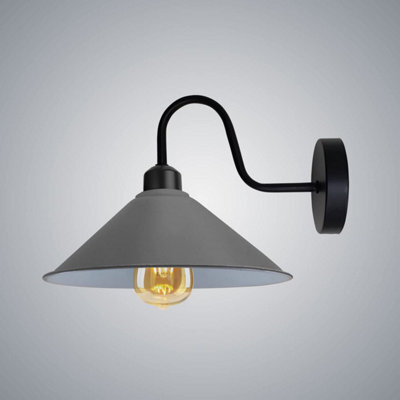 Industrial Vintage Wall Light Sconce Grey Metal Cone Shade E27 Swan Neck Bulb Included - image 1