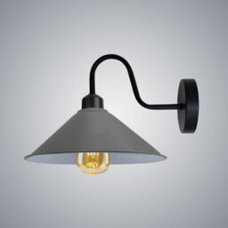 Industrial Vintage Wall Light Sconce Grey Metal Cone Shade E27 Swan Neck Bulb Included - thumbnail 1