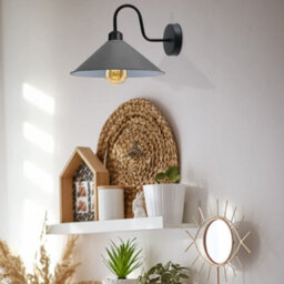 Industrial Vintage Wall Light Sconce Grey Metal Cone Shade E27 Swan Neck Bulb Included - thumbnail 2