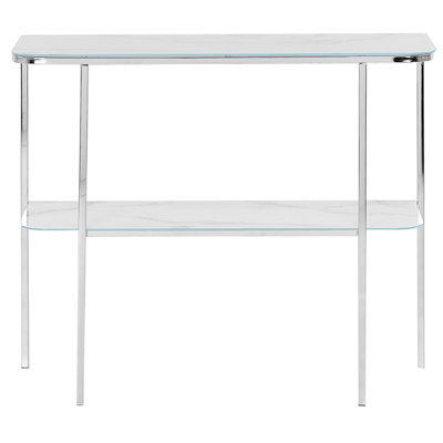 Beliani Glam Console Table White Silver Tempered Glass Marble-Effect 100 X 35 Cm Modern - image 1