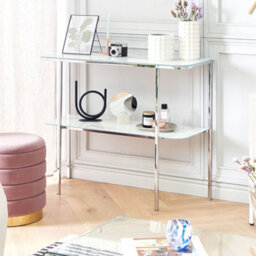 Beliani Glam Console Table White Silver Tempered Glass Marble-Effect 100 X 35 Cm Modern - thumbnail 2