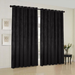 Oxford Homeware Eyelet Velvet Curtains Black Fully Lined Blackout Thermal Insulated Eyelet Curtains Pair (W)168Cm X (L)183Cm
