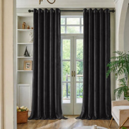 Oxford Homeware Eyelet Velvet Curtains Black Fully Lined Blackout Thermal Insulated Eyelet Curtains Pair (W)168Cm X (L)183Cm - thumbnail 8