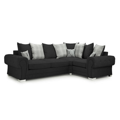 Furnishings For Less UK Milan 4 Seater L Shaped Corner Sofa Scatter Back Chesterfield Arms Black Right Hand Facing