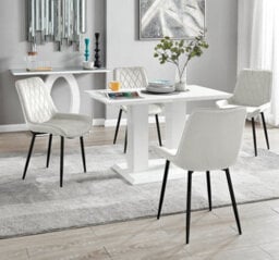 Furniturebox Uk 4 Seater Dining Set - Imperia White High Gloss Dining Table And Chairs - 4 Cream Pesaro Black Leg Chairs - thumbnail 1