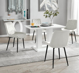 Furniturebox Uk 4 Seater Dining Set - Imperia White High Gloss Dining Table And Chairs - 4 Cream Pesaro Black Leg Chairs