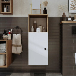 Roomart Lotus Wall Mounted Bathroom Towel Storage Cabinet 90Cm High In White And Oak Finish - thumbnail 3