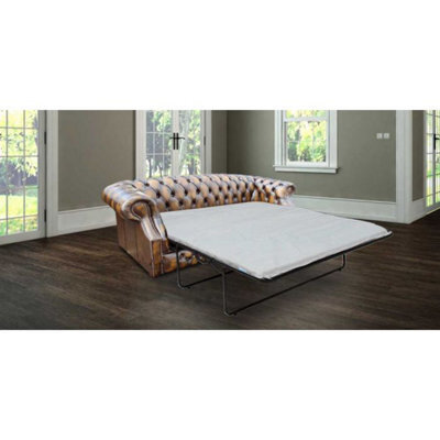 Chesterfield 3 Seater Antique Gold Leather Sofabed In Buckingham Style - image 1