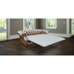 Chesterfield 3 Seater Antique Gold Leather Sofabed In Buckingham Style - thumbnail 1