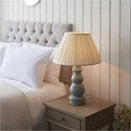 Loops Blue Grey Glaze & Satin Nickel Plate Table Lamp - Cream Fabric - 675mm Tall Light - thumbnail 4