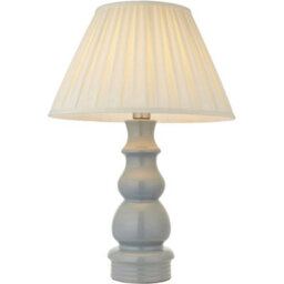 Loops Blue Grey Glaze & Satin Nickel Plate Table Lamp - Cream Fabric - 675mm Tall Light
