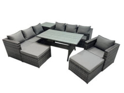 Fimous 9 Seater Outdoor Corner Sofa Chair Dining Table Set Garden Rattan Furniture Set With Side Table 2 Big Stool Dark Grey - thumbnail 2