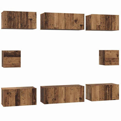 Berkfield Modern Tv Cabinet Set 8 Pcs Old Wood Medium 30.5 X 30 X 30 Cm - image 1