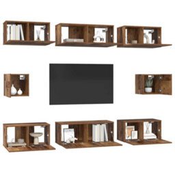Berkfield Modern Tv Cabinet Set 8 Pcs Old Wood Medium 30.5 X 30 X 30 Cm - thumbnail 3