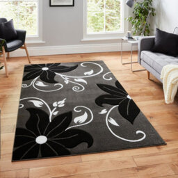 Grey Black Floral Runner For Living Room Dinning Room Utility Room-60Cm X 225Cm (2Ft. X 7Ft. 4In.) - thumbnail 1