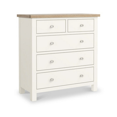 Farro Coconut White 2 Over 3 Drawer Chest With Washed Oak Top - Fully Assembled By Roseland Furniture - image 1