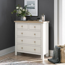 Farro Coconut White 2 Over 3 Drawer Chest With Washed Oak Top - Fully Assembled By Roseland Furniture - thumbnail 4
