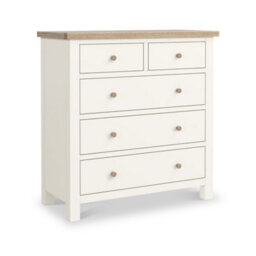 Farro Coconut White 2 Over 3 Drawer Chest With Washed Oak Top - Fully Assembled By Roseland Furniture - thumbnail 2