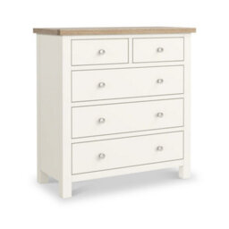 Farro Coconut White 2 Over 3 Drawer Chest With Washed Oak Top - Fully Assembled By Roseland Furniture - thumbnail 1