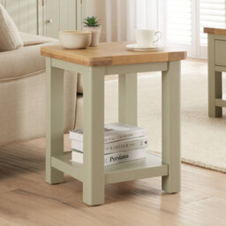 The Furniture Market Marbury Sage Green Painted Lamp Table Wooden Side Table With Shelf Whitewash Oak Top Modern Country Styling