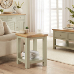 The Furniture Market Marbury Sage Green Painted Lamp Table Wooden Side Table With Shelf Whitewash Oak Top Modern Country Styling - thumbnail 2