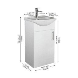Home Treats White Freestanding Vanity Unit & Basin Set - Includes 1 Door Vanity (W)418mm (H)800mm - thumbnail 2