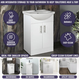 Home Treats White Freestanding Vanity Unit & Basin Set - Includes 1 Door Vanity (W)418mm (H)800mm - thumbnail 5