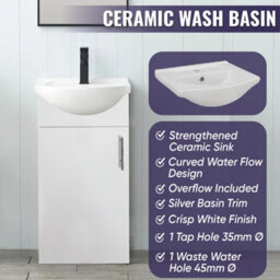 Home Treats White Freestanding Vanity Unit & Basin Set - Includes 1 Door Vanity (W)418mm (H)800mm - thumbnail 4