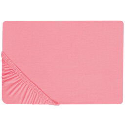 Beliani Fitted Sheet Janbu Cotton 180 X 200 Cm Coral