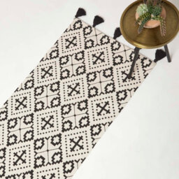 Homescapes Reva Black & White Handwoven Cotton Geometric Hallway Runner Rug 66 X 200 Cm - thumbnail 1