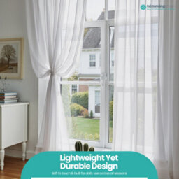 "Neel Blue Voile Curtains Slot Top, 2 Curtains, White - 56"" Width X 54"" Drop" - thumbnail 9