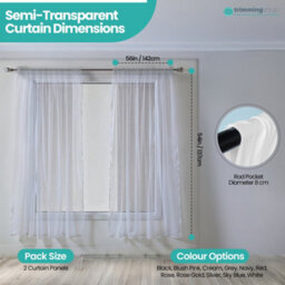 "Neel Blue Voile Curtains Slot Top, 2 Curtains, White - 56"" Width X 54"" Drop" - thumbnail 2