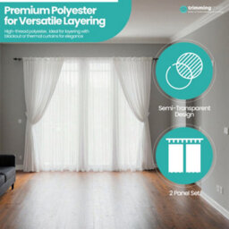 "Neel Blue Voile Curtains Slot Top, 2 Curtains, White - 56"" Width X 54"" Drop" - thumbnail 5
