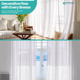 "Neel Blue Voile Curtains Slot Top, 2 Curtains, White - 56"" Width X 54"" Drop" - thumbnail 7