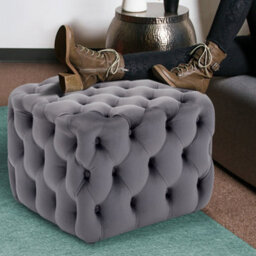 Living And Home Grey Square Velvet Upholstered Buttoned Footstool Pouf Chair Pouffe Foot Stool 50 Cm - thumbnail 2