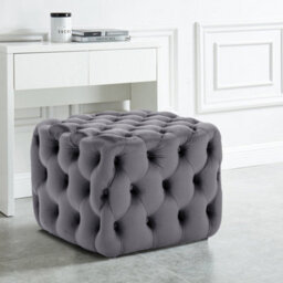 Living And Home Grey Square Velvet Upholstered Buttoned Footstool Pouf Chair Pouffe Foot Stool 50 Cm - thumbnail 1