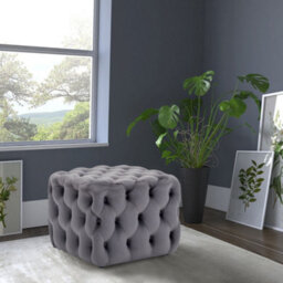 Living And Home Grey Square Velvet Upholstered Buttoned Footstool Pouf Chair Pouffe Foot Stool 50 Cm - thumbnail 3