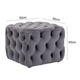 Living And Home Grey Square Velvet Upholstered Buttoned Footstool Pouf Chair Pouffe Foot Stool 50 Cm - thumbnail 6