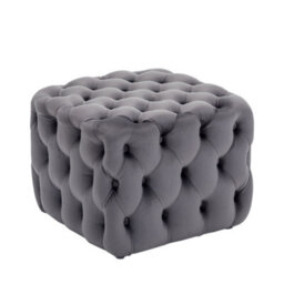 Living And Home Grey Square Velvet Upholstered Buttoned Footstool Pouf Chair Pouffe Foot Stool 50 Cm - thumbnail 5